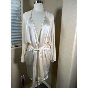 Vintage 1990s Victoria's Secret 100% Silk Robe Ivory Womens M/L  Gold Tag VTG